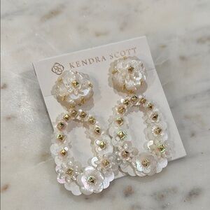 Kendra Scott Delilah convertible statement earrings, gold and iridescent white